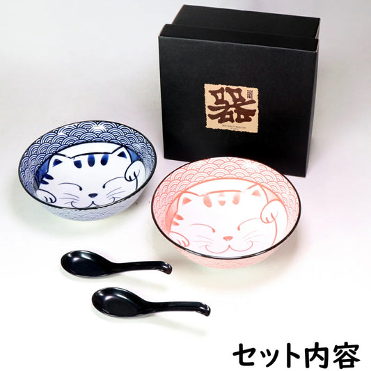 可愛い猫のペアラーメン丼