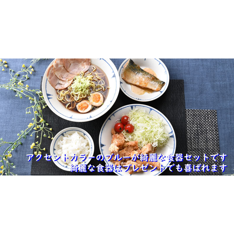 ブルーのアクセントカラーが綺麗な丼食器4点セット