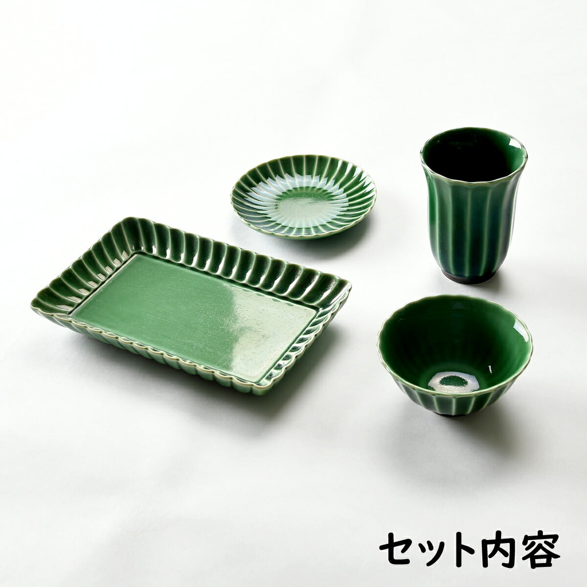 菊模様かすみ 緑4点セット