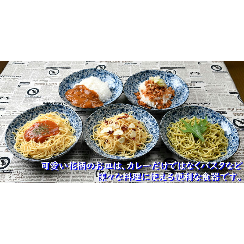 和風藍染小花カレー皿5枚セット