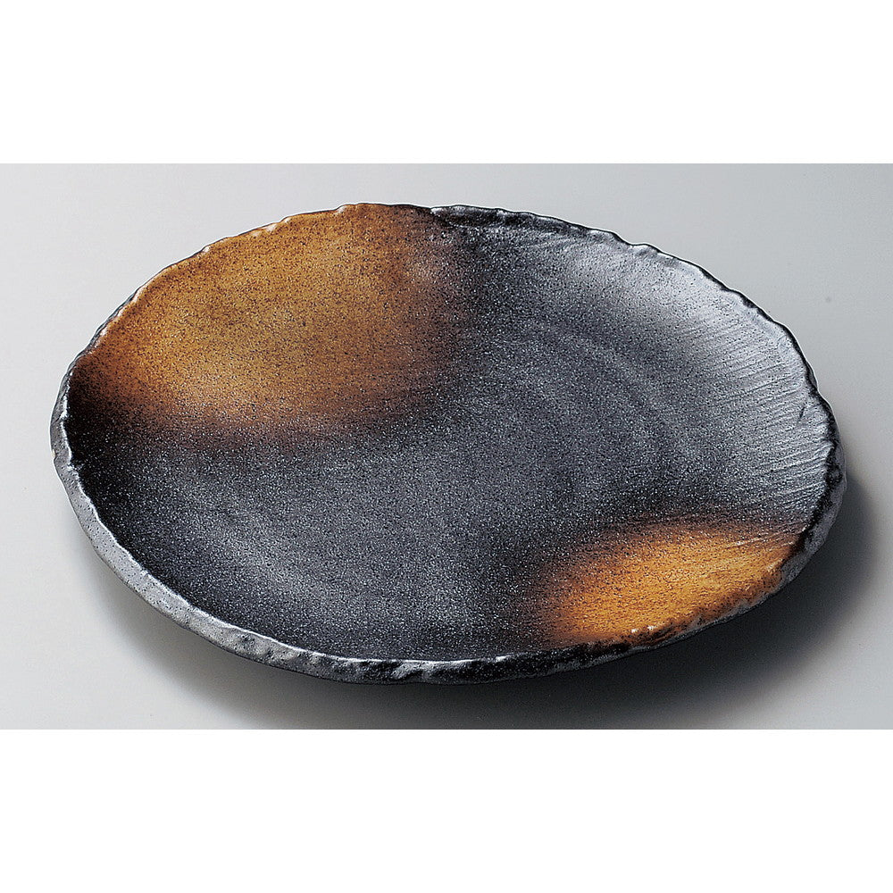 ☆ 丸中皿 ☆ 黒備前風金茶吹8.0丸皿 [ φ25 x 2.5cm ] – せと