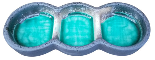 グリーン深海三品皿 [17 x 6.8 x 2.2cm]