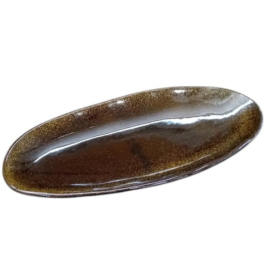 金彩天目楕円たたら皿 [26.8×11.2×2.7cm]