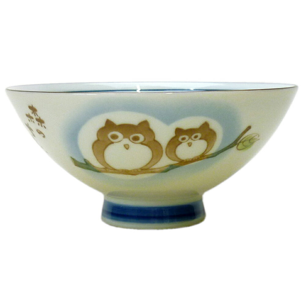 ご飯茶碗 粉引森のちえふくろう青 毛料 [14 x 6.5cm]