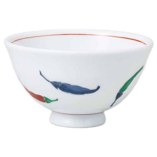 白磁唐辛子絵軽量茶碗 [ 11 x 6.5cm ]