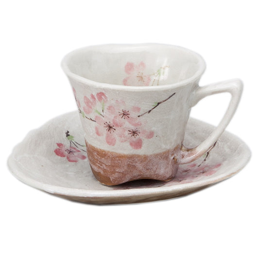 しろやま桜(赤)コ−ヒ−C/S [ 碗8.8 x 7cm 170cc 皿14 x 15 x 2.3cm ] [碗皿]