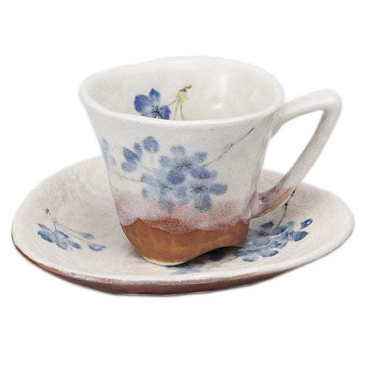 しろやま桜(青)コ−ヒ−C/S [ 碗8.8 x 7cm 170cc 皿14 x 15 x 2.3cm ] [碗皿]