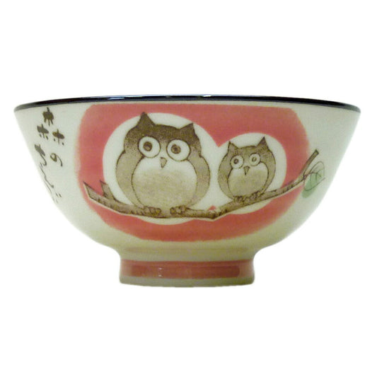 飯椀 粉引森のちえふくろう 赤 中平 ［ 11.6 x 6.3cm ］