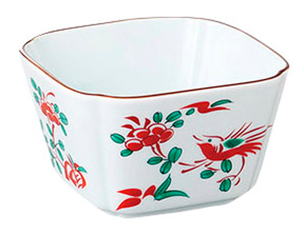 赤絵花鳥入角小鉢 [ 9.5 x 9.5 x 5.4cm ] [ 角小鉢 ] | 和食 飲食店 旅館 料亭 業務用