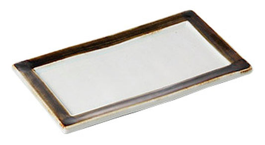 渕錆見込青〆足付長皿 [ 23.2 x 12.7 x 2.4cm ] [ 焼物皿 ] | 和食 飲食店 旅館 定食屋 業務用