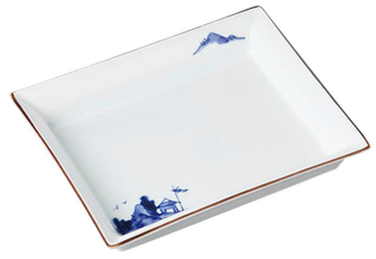 渕錆山水長角皿 [ 15 x 12 x 2.2cm ] [ 焼物皿 ] | 和食 飲食店 旅館 定食屋 業務用