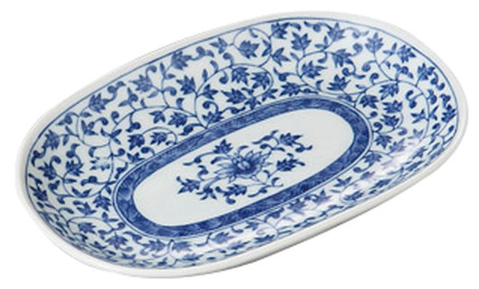 古伊万里唐草小判皿 [ 18.7 x 12.8 x 2.3cm ] [ 焼物皿 ] | 和食 飲食店 旅館 定食屋 業務用