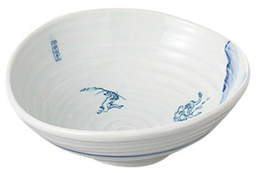 染付鳥獣戯画たわみ大鉢 [ 21 x 19.5 x 7.5cm ] [ 盛鉢 ] | 和食 飲食店 旅館 料亭 業務用