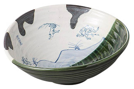 染分鳥獣戯画たわみ大鉢 [ 21 x 19.5 x 7.5cm ] [ 盛鉢 ] | 和食 飲食店 旅館 料亭 業務用