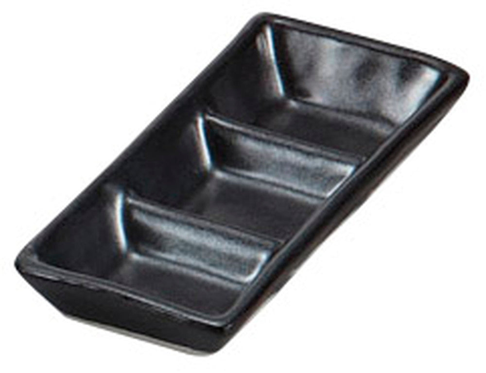 黒マット深口三品皿 [ 15 x 6.5 x 2.3cm ] [ そば用品 ] | 蕎麦屋 飲食店 和食 業務用