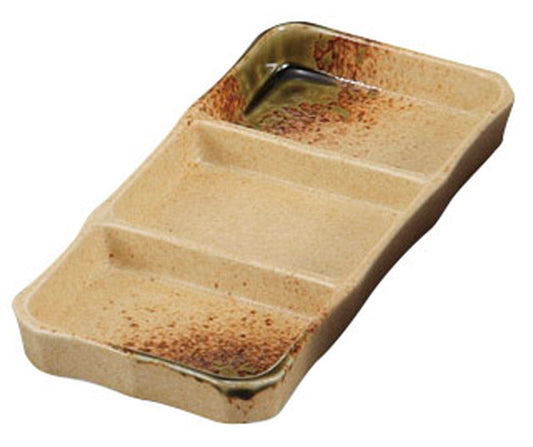 伊賀織部三品皿(大) [ 20.5 x 9.5 x 2.2cm ] [ そば用品 ] | 蕎麦屋 飲食店 和食 業務用