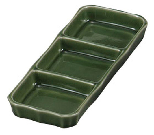 抹茶織部三品皿 [ 18.7 x 7.5 x 2cm ] [ そば用品 ] | 蕎麦屋 飲食店 和食 業務用