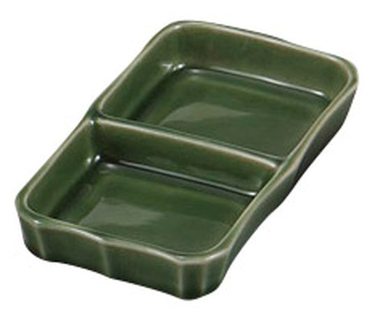 抹茶織部二品皿 [ 13.3 x 7.5 x 2cm ] [ そば用品 ] | 蕎麦屋 飲食店 和食 業務用