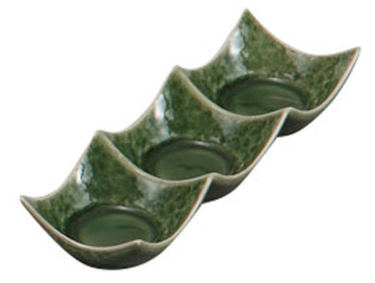 抹茶織部ミニ三連皿 [ 15.5 x 5.2 x 2.7cm ] [ そば用品 ] | 蕎麦屋 飲食店 和食 業務用