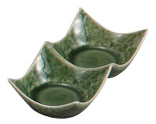 抹茶織部ミニ二連皿 [ 10.5 x 5.2 x 2.7cm ] [ そば用品 ] | 蕎麦屋 飲食店 和食 業務用