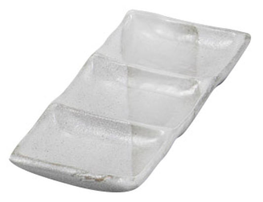 白釉重ね3品盛長角皿 [ 19 x 9 x 2.3cm ] [ そば用品 ] | 蕎麦屋 飲食店 和食 業務用