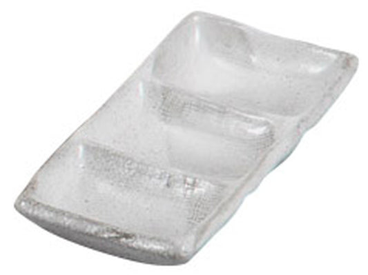 白釉重ねミニ3品盛長角皿 [ 13.7 x 6.8 x 2cm ] [ そば用品 ] | 蕎麦屋 飲食店 和食 業務用