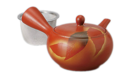 朱泥カゴ平型木の葉急須(U) [ 17 x 15 x 8cm 350cc ] [ 急須 ] | 和食 飲食店 自宅用 お茶 贈り物