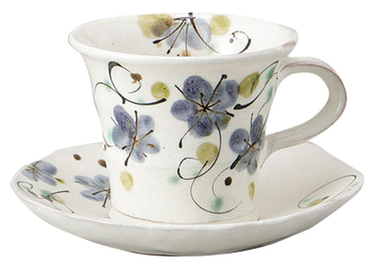 ビードロ花画コーヒー碗皿 [ C:11.2 x 8.8 x 7.3cm 200㏄ S:14.4 x 12.9 x 2cm ] [ カップ＆ソーサー ] | 飲食店 喫茶店 カフェ レストラン 業務用