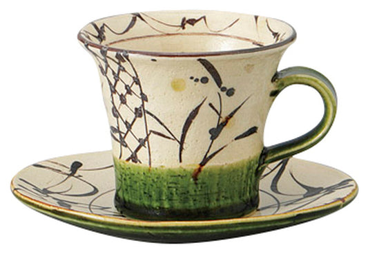 織部芦コーヒー碗皿 [ C:11 x 8.8 x 7.3cm 200㏄ S:14.2 x 13 x 2.1cm ] [ カップ＆ソーサー ] | 飲食店 喫茶店 カフェ レストラン 業務用
