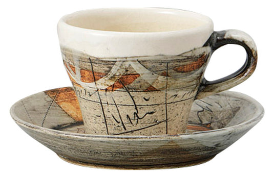 二色線刻 白碗皿 [ C:8.5 x 7cm 200㏄ S:14 x 2.5cm ] [ カップ＆ソーサー ] | 飲食店 喫茶店 カフェ レストラン 業務用