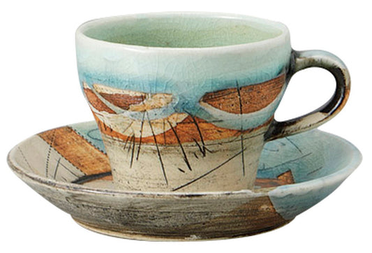 二色線刻 青碗皿 [ C:8.5 x 7cm 200㏄ S:14 x 2.5cm ] [ カップ＆ソーサー ] | 飲食店 喫茶店 カフェ レストラン 業務用