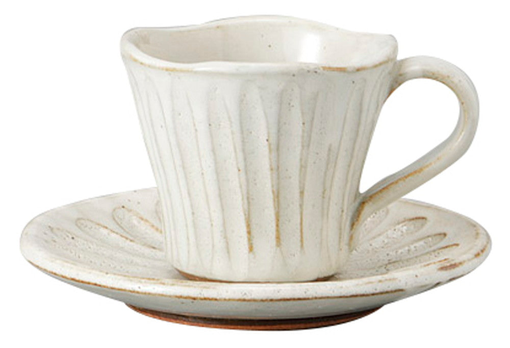粉引削ぎコーヒー碗皿 [ C:11.5 x 8.7 x 7.4cm 190㏄ S:14.5 x 2.2cm ] [ カップ＆ソーサー ] | 飲食店 喫茶店 カフェ レストラン 業務用