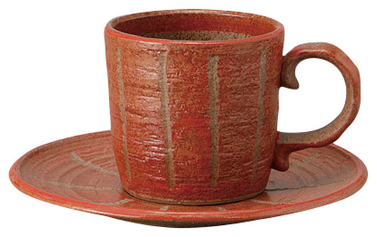 彫十草(赤)コーヒー碗皿 [ C:10.5 x 7.4 x 6.4cm 180㏄ S:15 x 1.4cm ] [ カップ＆ソーサー ] | 飲食店 喫茶店 カフェ レストラン 業務用