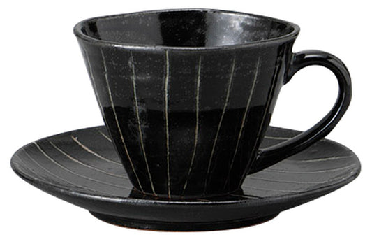 黒ストライプコーヒー碗皿 [ C:9.8 x 12 x 7.3cm 240cc S:15.7 x 1.8cm ] [ カップ＆ソーサー ] | 飲食店 喫茶店 カフェ レストラン 業務用