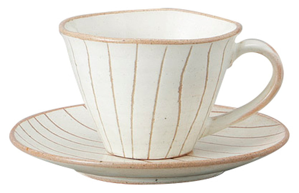 粉引ストライプコーヒー碗皿 [ C:9.8 x 12 x 7.3cm 240cc S:15.7 x 1.8cm ] [ カップ＆ソーサー ] | 飲食店 喫茶店 カフェ レストラン 業務用