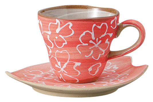 マット赤桜花びらC/S [ C:10.5 x 8.2 x 7cm 200㏄ S:15 x 12.5 x 2.5cm ] [ カップ＆ソーサー ] | 飲食店 喫茶店 カフェ レストラン 業務用