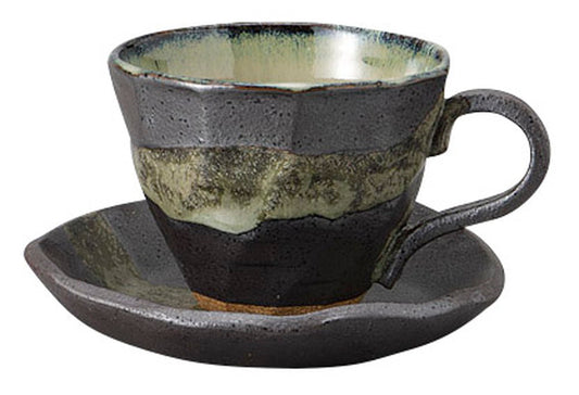 黒銀彩雲流コーヒー碗皿 [ C:12.5 x 9.6 x 7.4cm 250㏄ S:13.9 x 13.9 x 2.5cm ] [ カップ＆ソーサー ] | 飲食店 喫茶店 カフェ レストラン 業務用