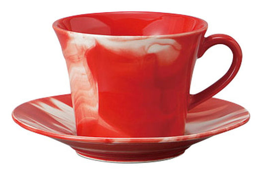 マーブル(赤)コーヒーC/S [ C:11.1 x 8.7 x 6.9cm 240㏄ S:13.8 x 2.2cm ] [ カップ＆ソーサー ] | 飲食店 喫茶店 カフェ レストラン 業務用