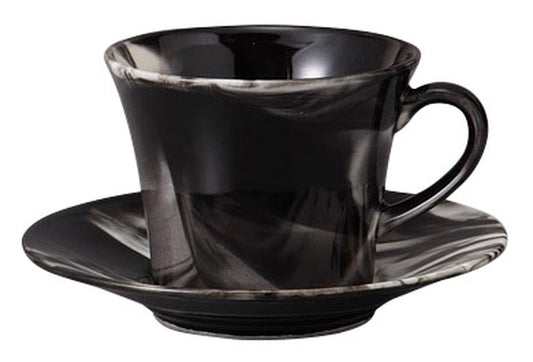 マーブル(黒)コーヒーC/S [ C:11.1 x 8.7 x 6.9cm 240㏄ S:13.8 x 2.2cm ] [ カップ＆ソーサー ] | 飲食店 喫茶店 カフェ レストラン 業務用