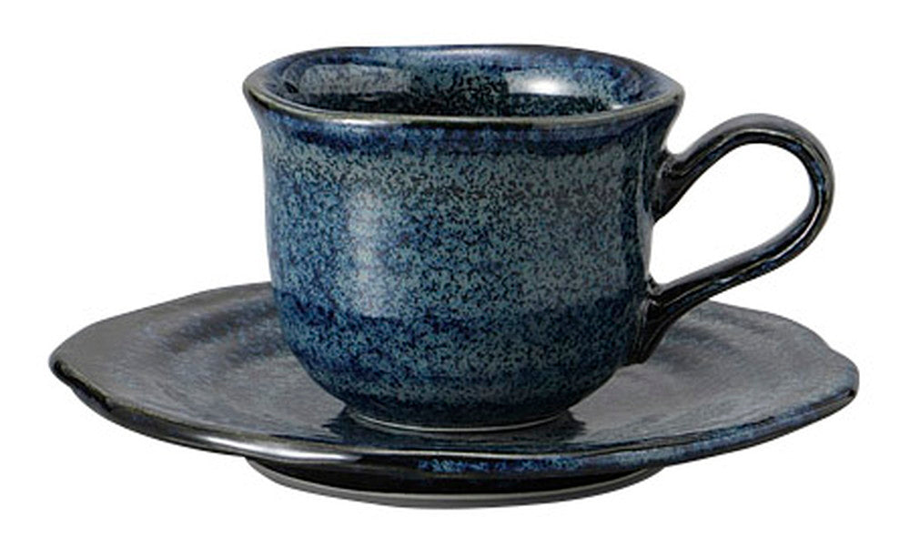 窯変青釉コーヒー碗皿 [ C:11.1 x 8.1 x 6.2cm 170cc S:15.1 x 14.8 x 1.8cm ] [ カップ＆ソーサー ] | 飲食店 喫茶店 カフェ レストラン 業務用