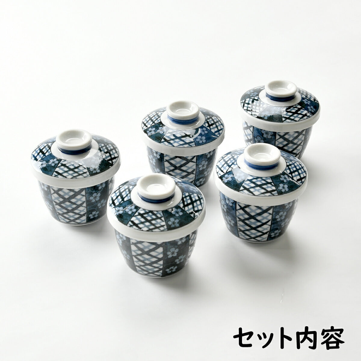 梅の柄が可愛い古風なむし碗5個セット