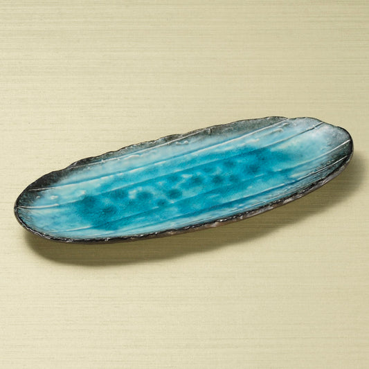 楕円皿 藍染スカイ楕円長皿 [ 33 x 13.5 x 2.5cm ]
