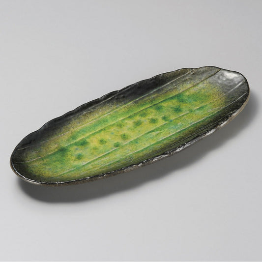 楕円皿 藍染ヒワ楕円長皿 [ 33 x 13.5 x 2.5cm ]