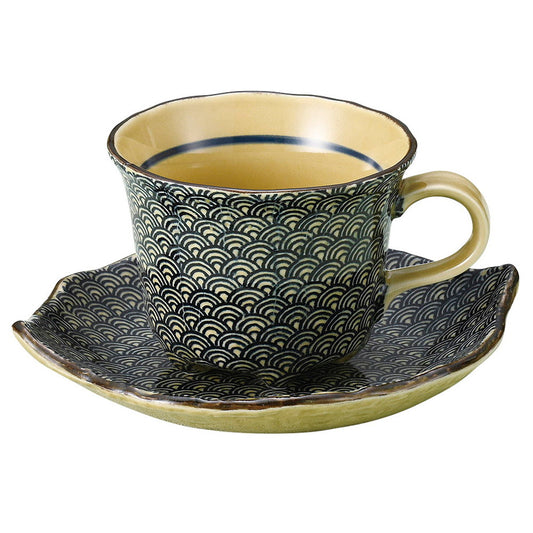 青海波コーヒー碗皿 [ 9 x 6.7cm･210cc 16 x 13.5 x 2.7cm 347g ] [ カップ＆ソーサー ] | コーヒー カップ ティー 紅茶 喫茶 碗皿 人気 おすすめ 食器 洋食器 業務用 飲食店 カフェ うつわ 器 おしゃれ かわいい ギフト プレゼント 引き出物 誕生日 贈答品