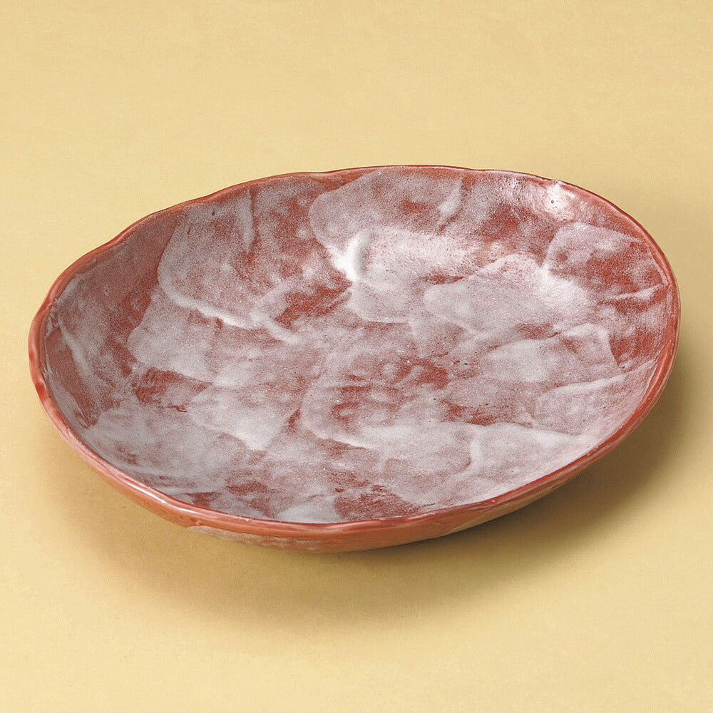 楕円皿 赤彩花シリーズダ円中皿 [ 25.5 x 21.5 x 4cm ]