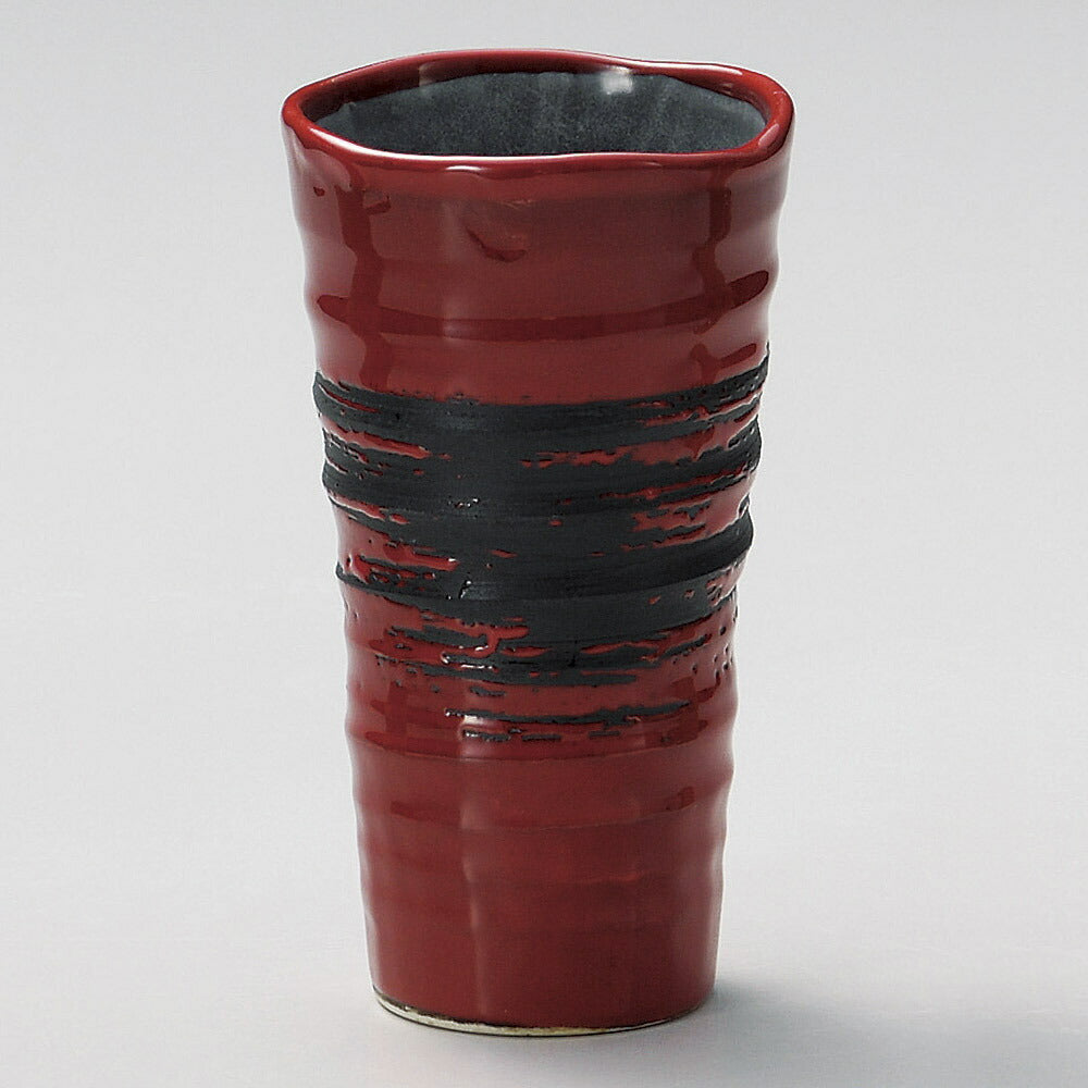 ピルスナー 赤釉刷毛目ビールカップ [ 8.5 x 15.3cm 400 ]