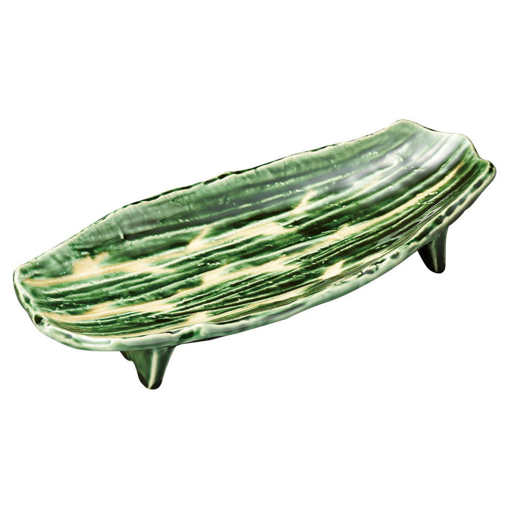 織部黄瀬戸しのぎ高台尺長皿 [ 30.5 x 13.2 x 5.5cm 680g ] [ 楕円皿 ] | オーバルプレート 楕円皿 人気 おすすめ パスタ皿 フルーツ皿 食器 業務用 飲食店 カフェ うつわ 器 おしゃれ かわいい ギフト プレゼント 誕生日 贈り物 贈答品