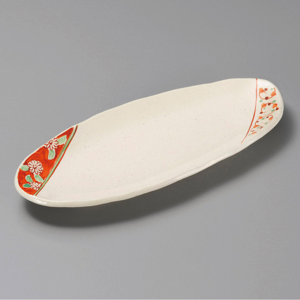 楕円皿 間取赤絵楕円たたら皿 [ 26.7 x 11.3 x 2.4cm ]