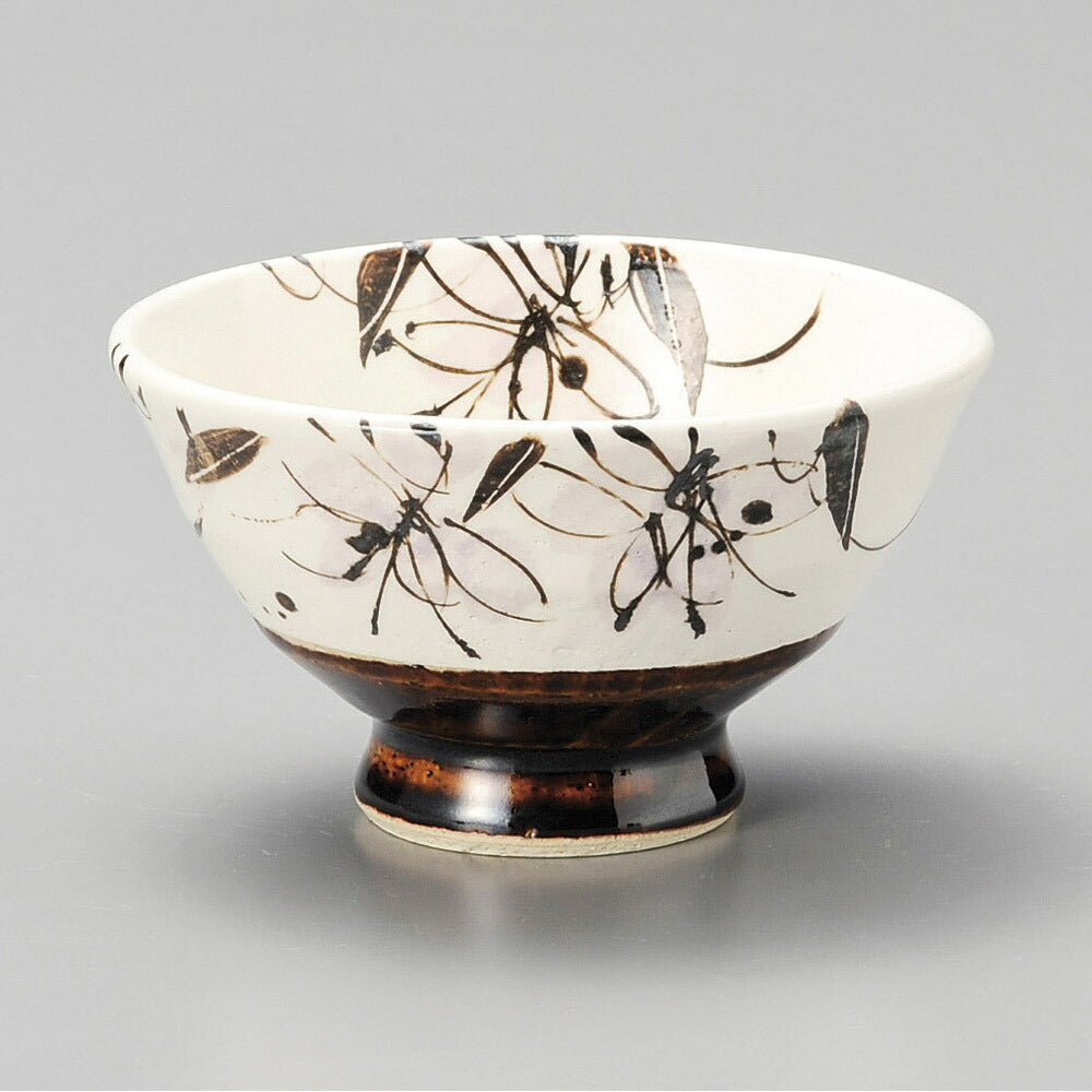 茶碗 アメ釉花紋飯碗 [ 11.8 x 6.5cm 275ｃｃ ]