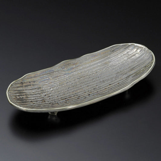 楕円皿 虹彩足付焼物皿 [ 24.4 x 11 x 3.5cm ]